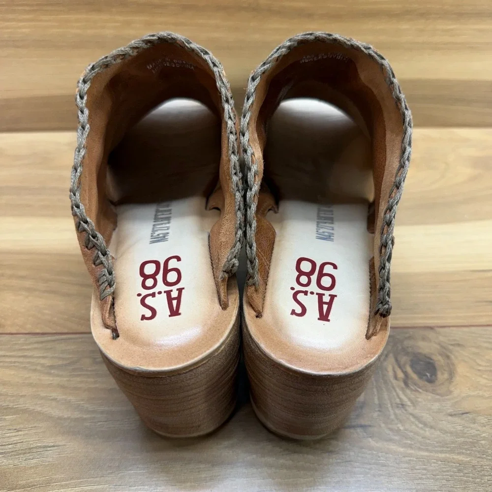 A.S 98 AS98 Nelson Wedge Sandals 11 EU 42 Cognac Suede Boho Whipstitch Artisan